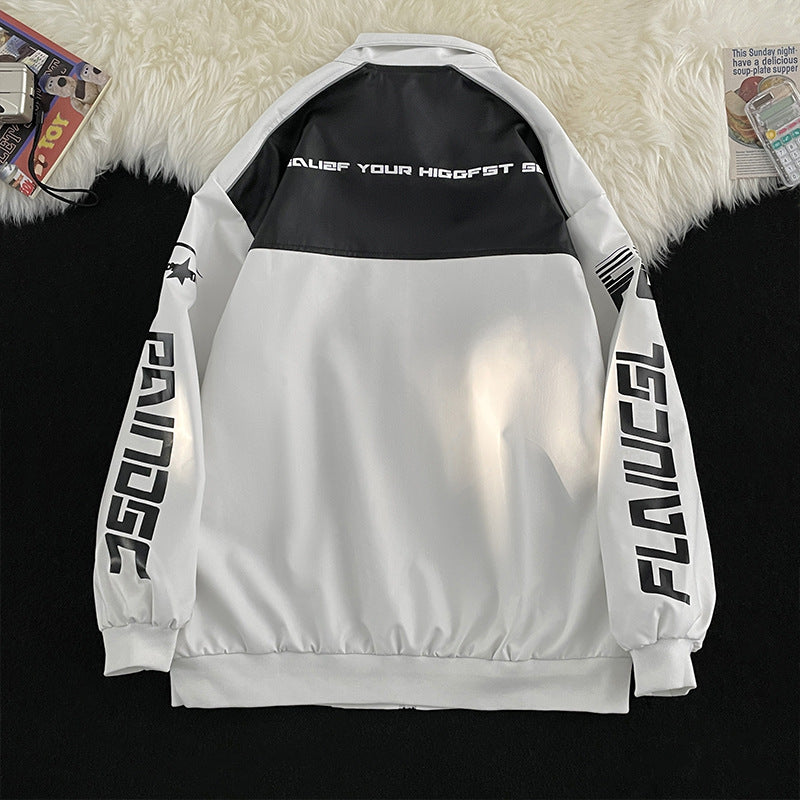 Enbu Racing Jacket Chaqueta de cuero de PU unisex para primavera y otoño Cool High Street Motorcycle Fashion Brand Chaqueta con cuello alto de estilo americano
