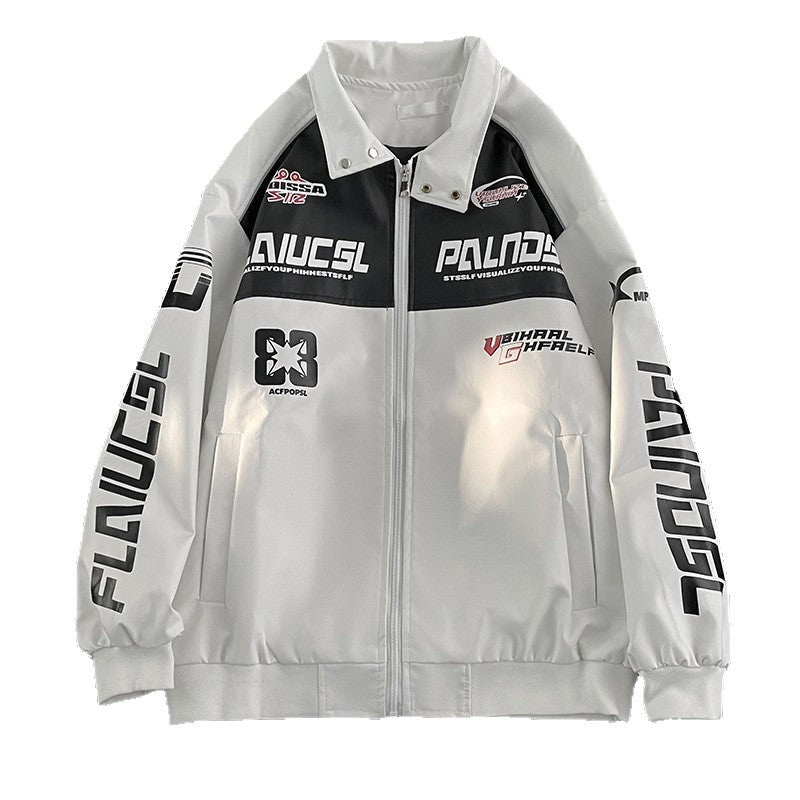 Enbu Racing Jacket Chaqueta de cuero de PU unisex para primavera y otoño Cool High Street Motorcycle Fashion Brand Chaqueta con cuello alto de estilo americano